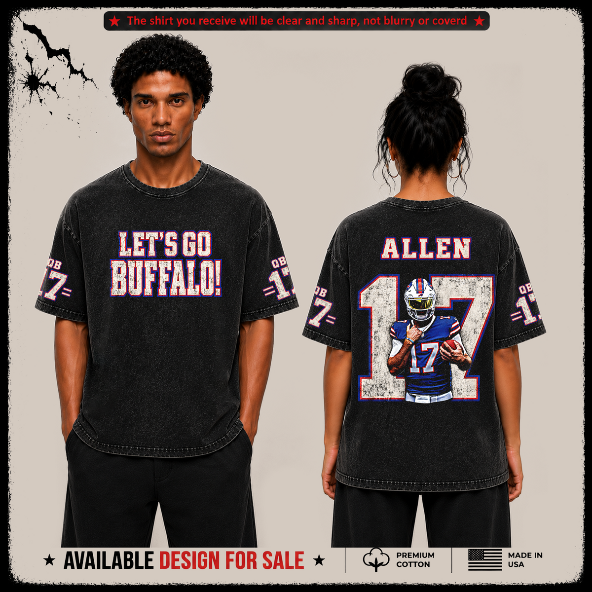 Josh Allen 'Let's Go Buffalo' Premium Acid Washed T-Shirt (Made In US) From Buffalo Bills