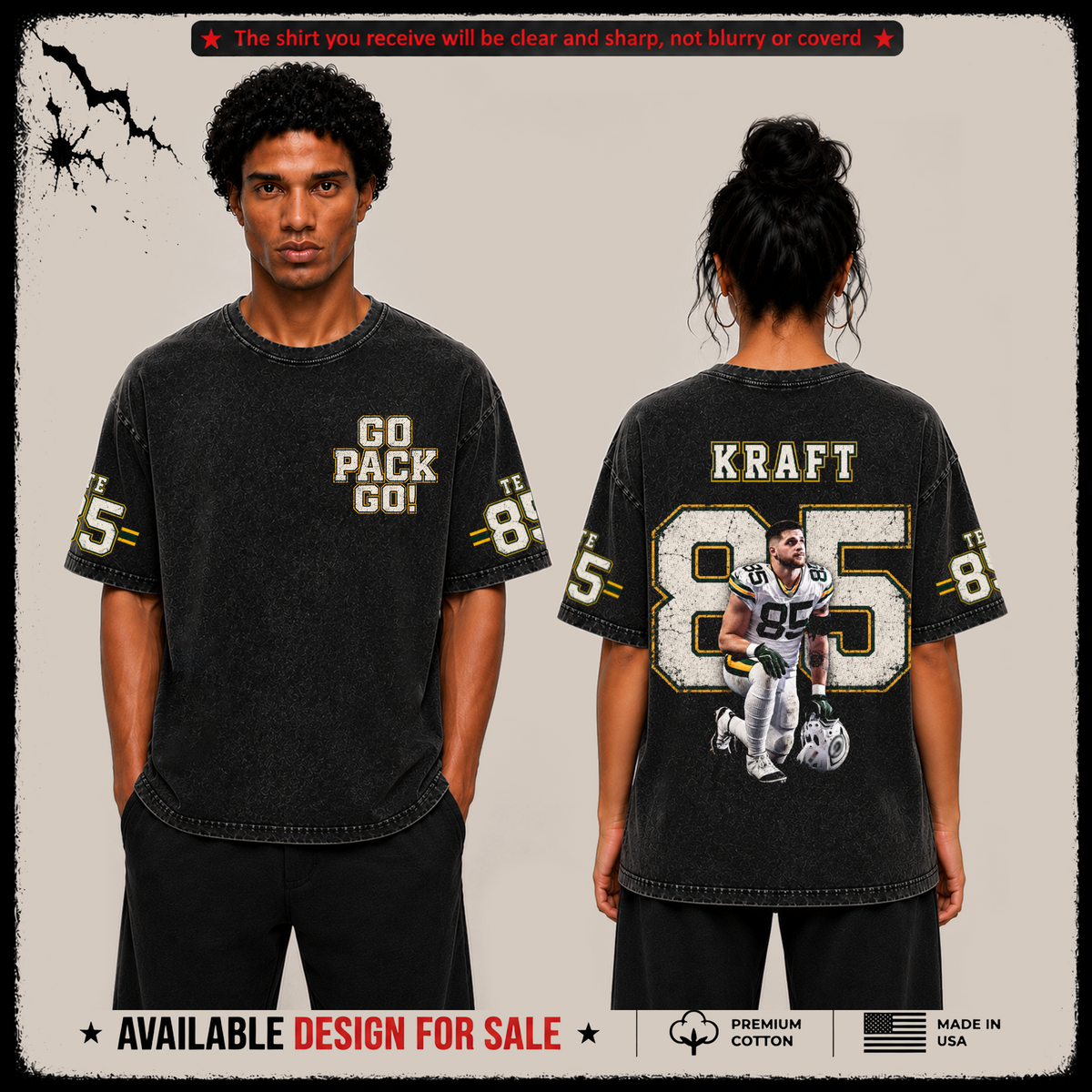 Tucker Kraft 85 'Go Pack Go' Premium Acid Washed T-Shirt (Made In US) From Green Bay Packers