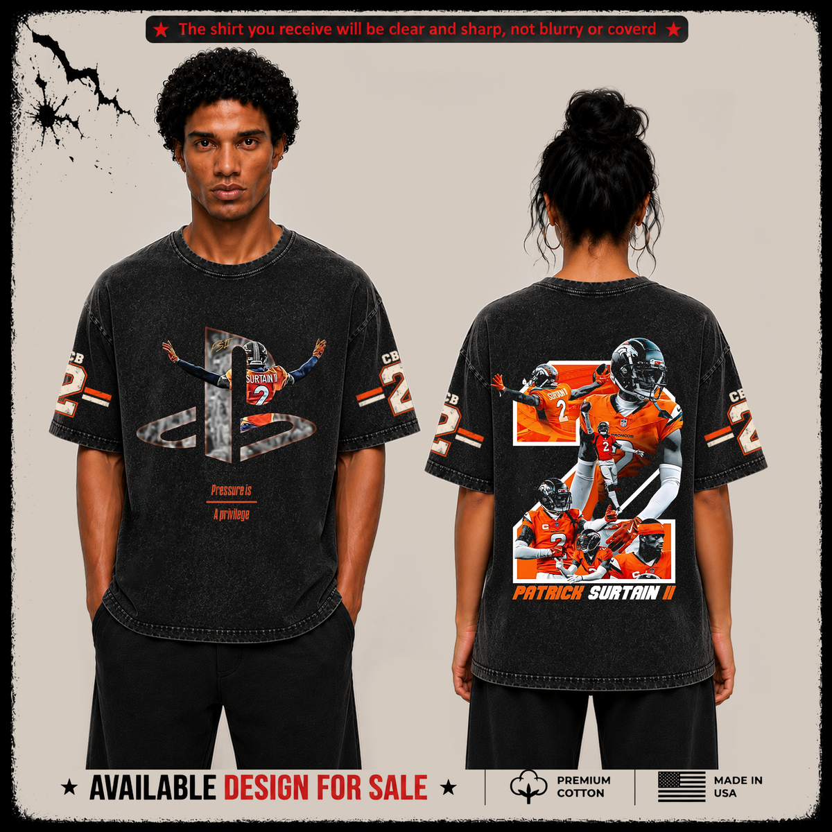 Patrick Surtain II 'PS2' Premium Acid Washed T-Shirt (Made In US) From Denver Broncos