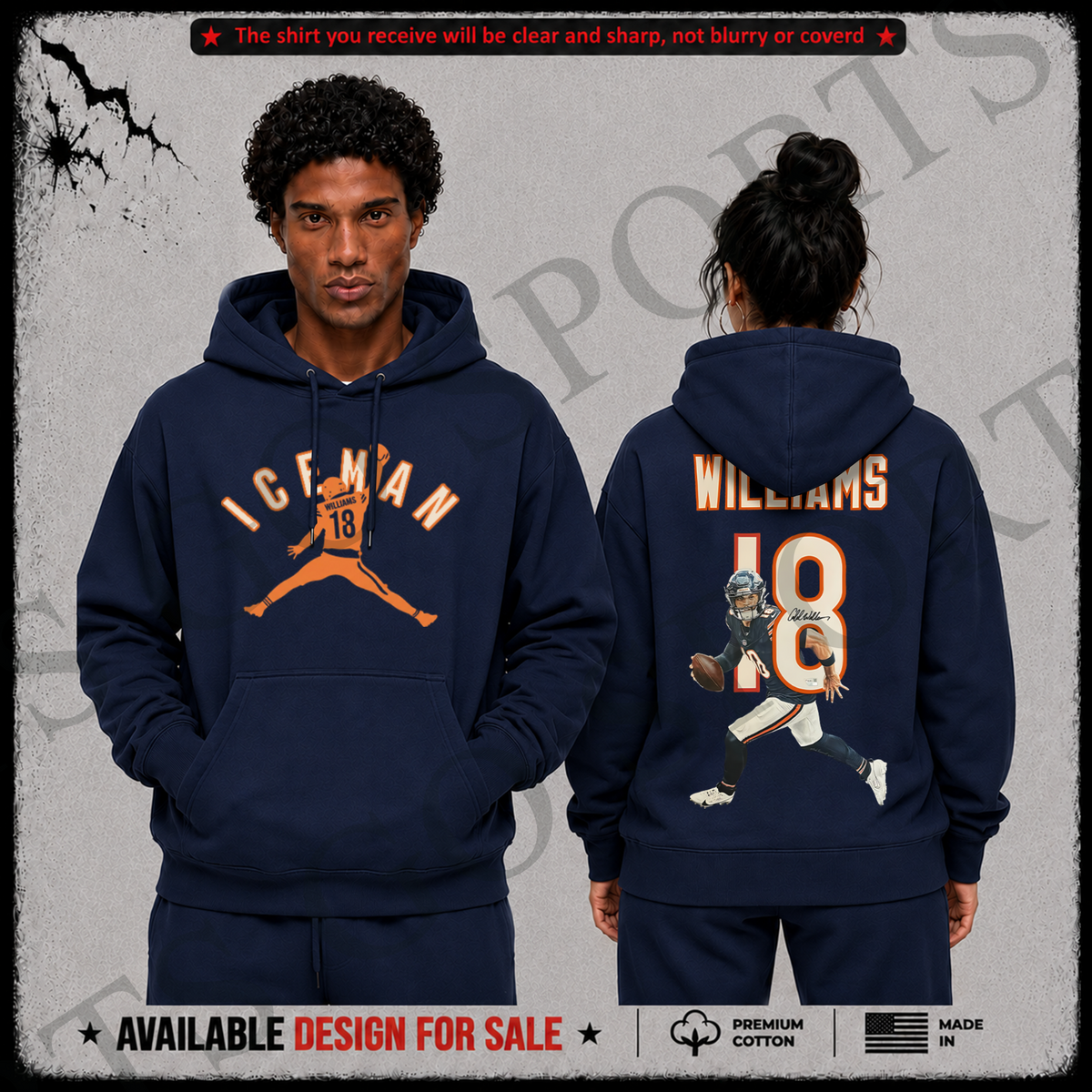 Caleb Williams 'Iceman' Premium 100% Cotton Hoodie From Chicago Bears
