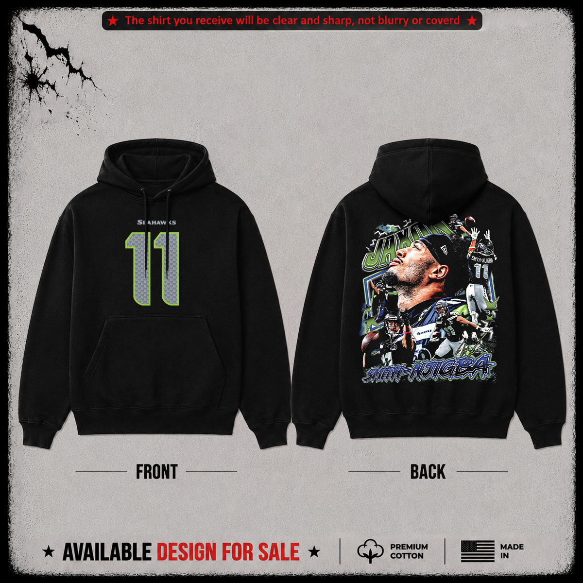 Jaxon Smith-Njigba 'JSN' Premium 100% Cotton Hoodie From Seattle Seahawks