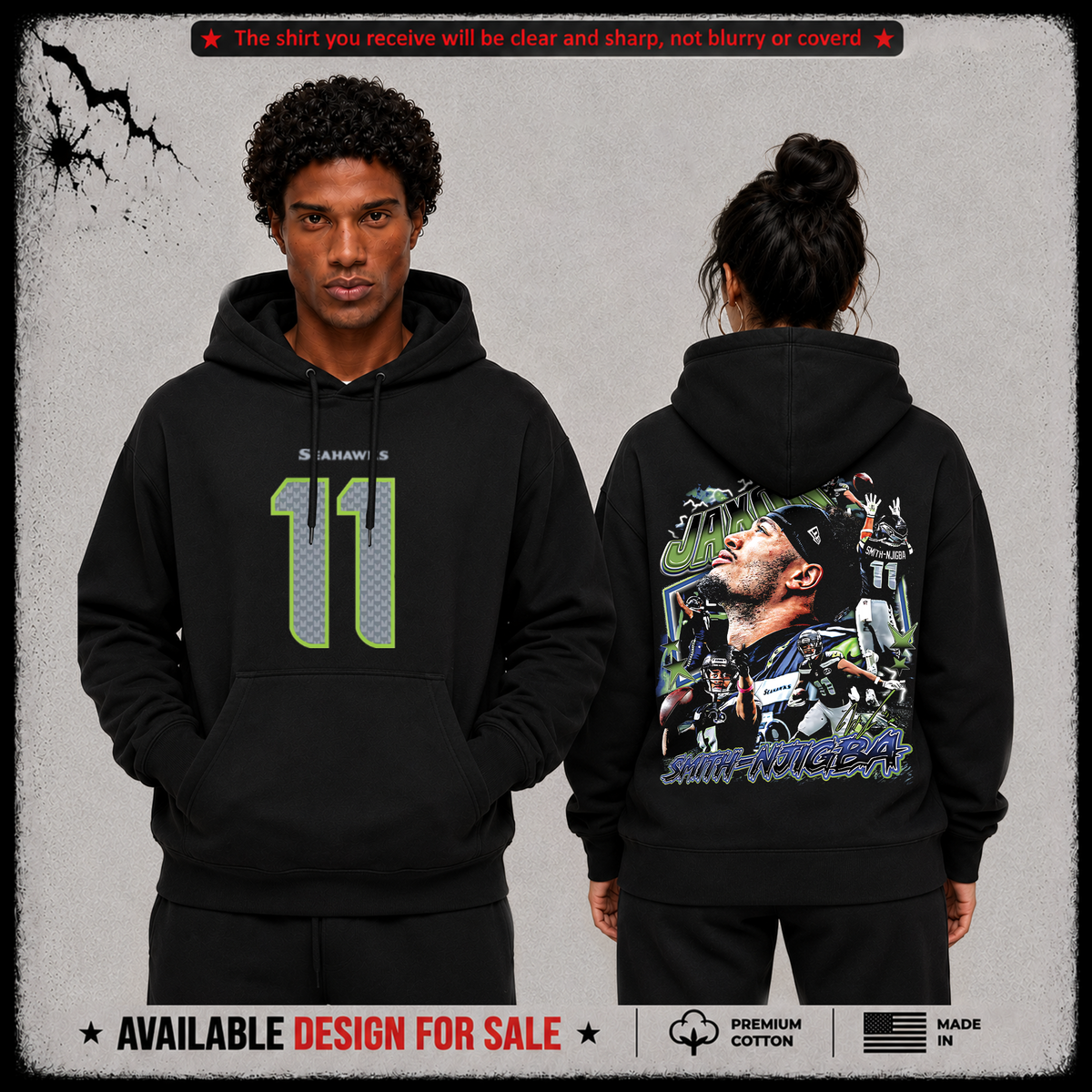Jaxon Smith-Njigba 'JSN' Premium 100% Cotton Hoodie From Seattle Seahawks