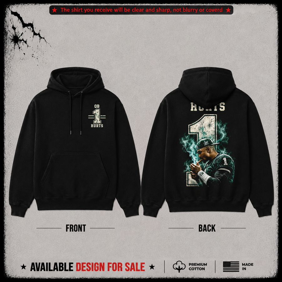 Jalen Hurts QB-1 Premium 100% Cotton Hoodie From Philadelphia Eagles