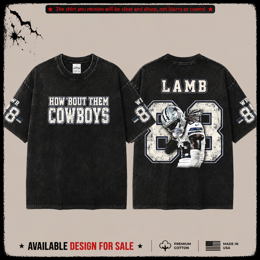 Ceedee Lamb 88 'How 'Bout Them Cowboys' Premium Acid Washed T-Shirt (Made In US) From Dallas Cowboys