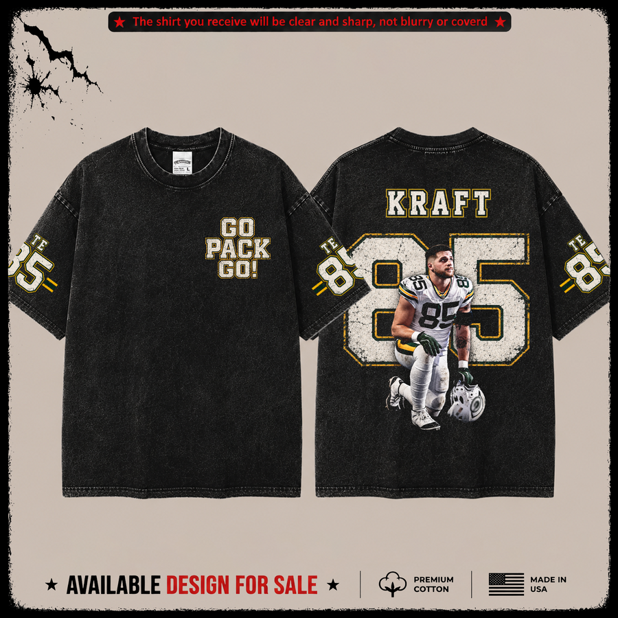 Tucker Kraft 85 'Go Pack Go' Premium Acid Washed T-Shirt (Made In US) From Green Bay Packers