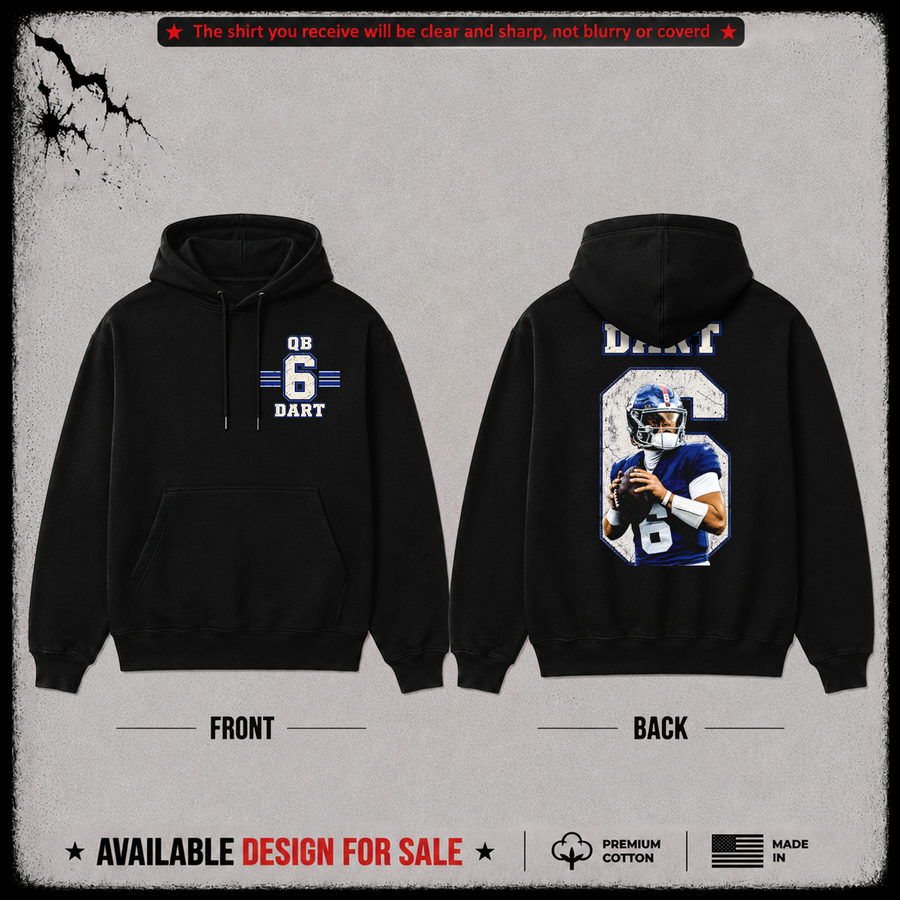 Jaxson Dart QB-6 Premium 100% Cotton Hoodie From New York Giants