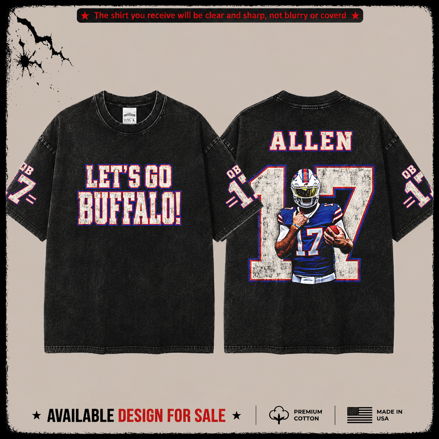 Josh Allen 'Let's Go Buffalo' Premium Acid Washed T-Shirt (Made In US) From Buffalo Bills