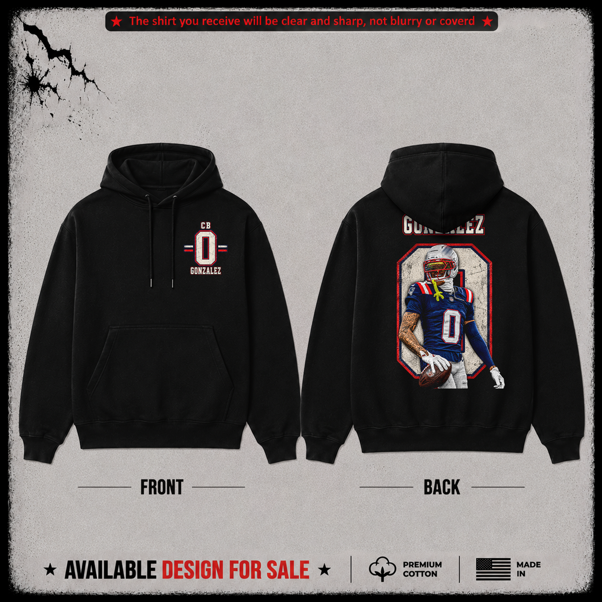 Christian Gonzalez CB-0 Premium 100% Cotton Hoodie From New England Patriots