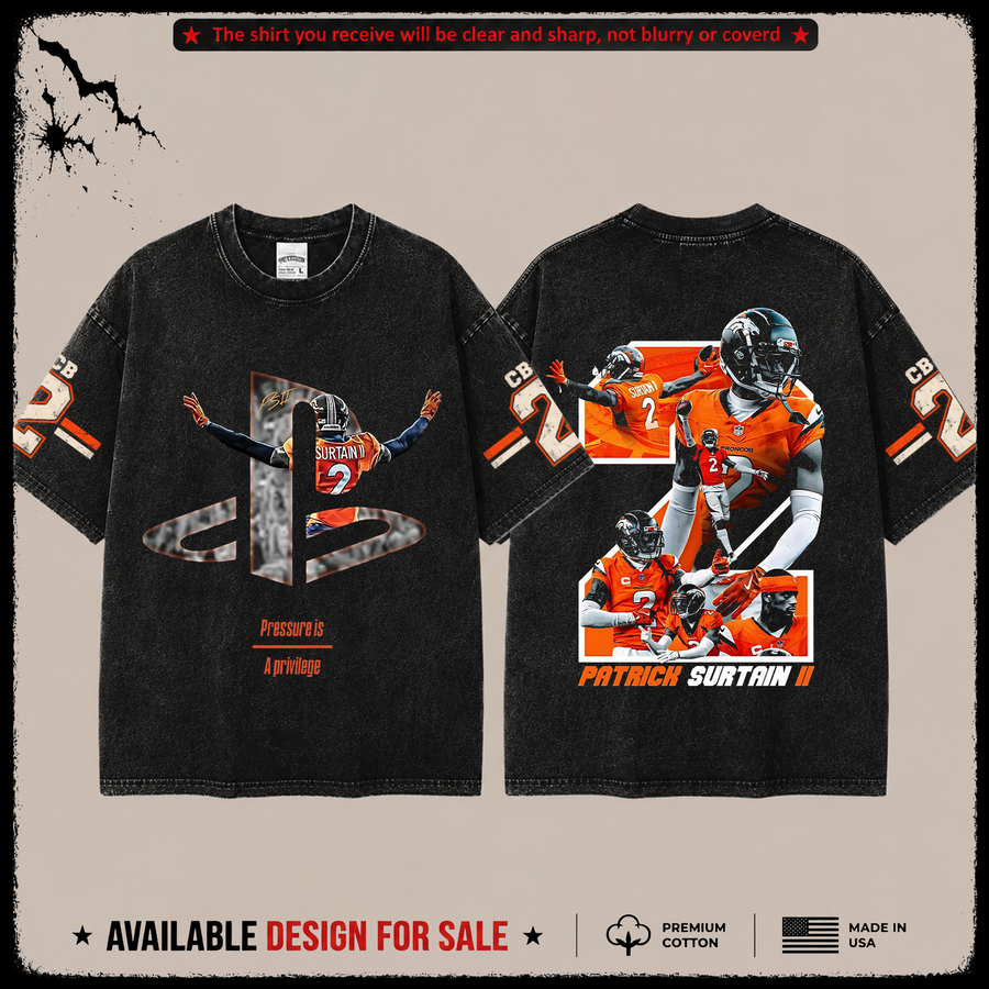Patrick Surtain II 'PS2' Premium Acid Washed T-Shirt (Made In US) From Denver Broncos