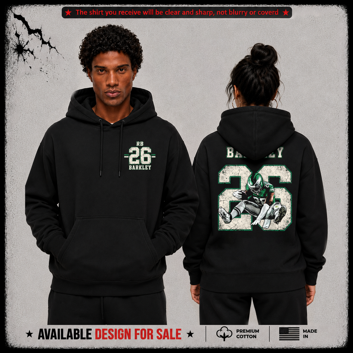 Saquon Barkley RB-26 Premium 100% Cotton Hoodie From Philadelphia Eagles