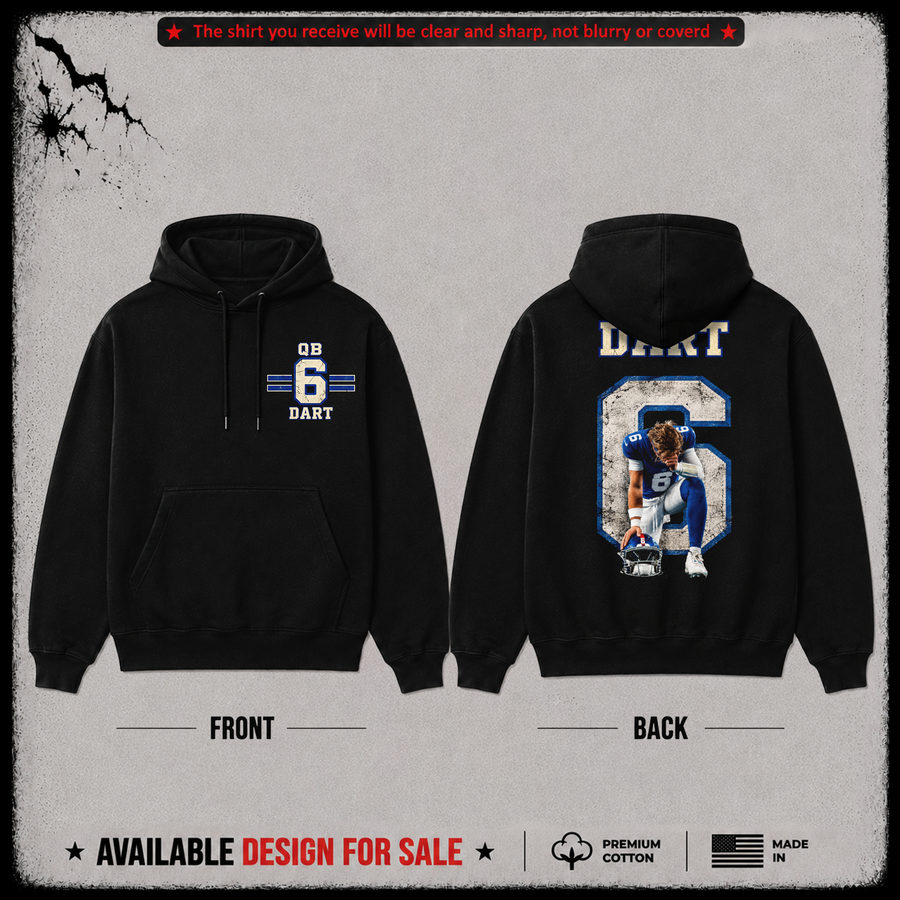 Jaxson Dart 6 Big Blue Premium 100% Cotton Hoodie From New York Giants
