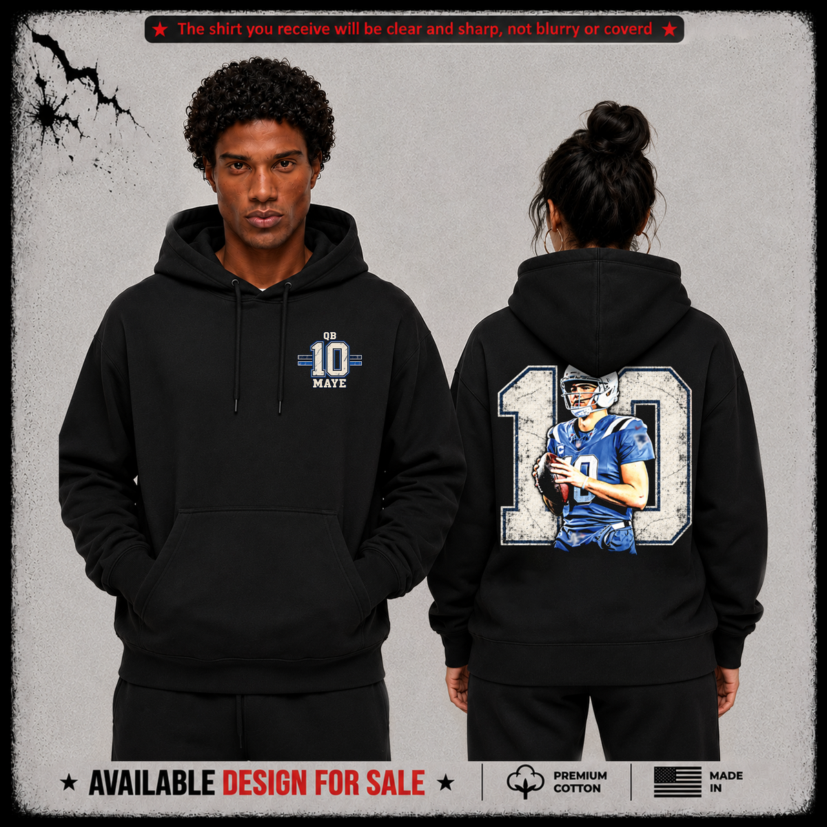 Drake Maye QB-10 Premium 100% Cotton Hoodie From New England Patriots