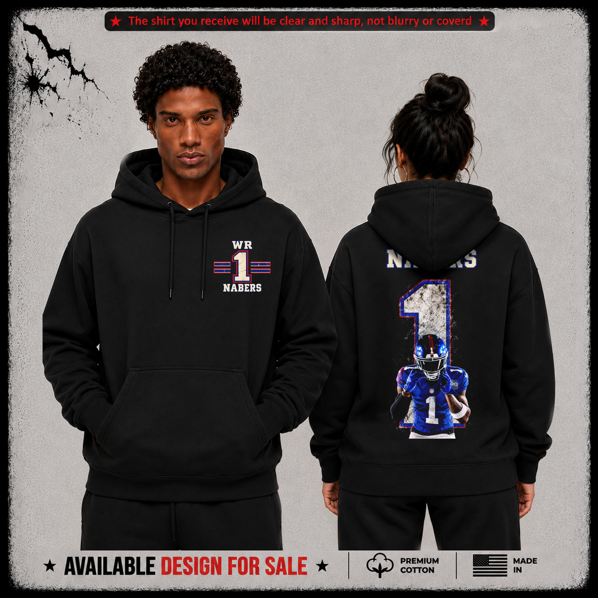 Malik Nabers WR-1 Premium 100% Cotton Hoodie From New York Giants