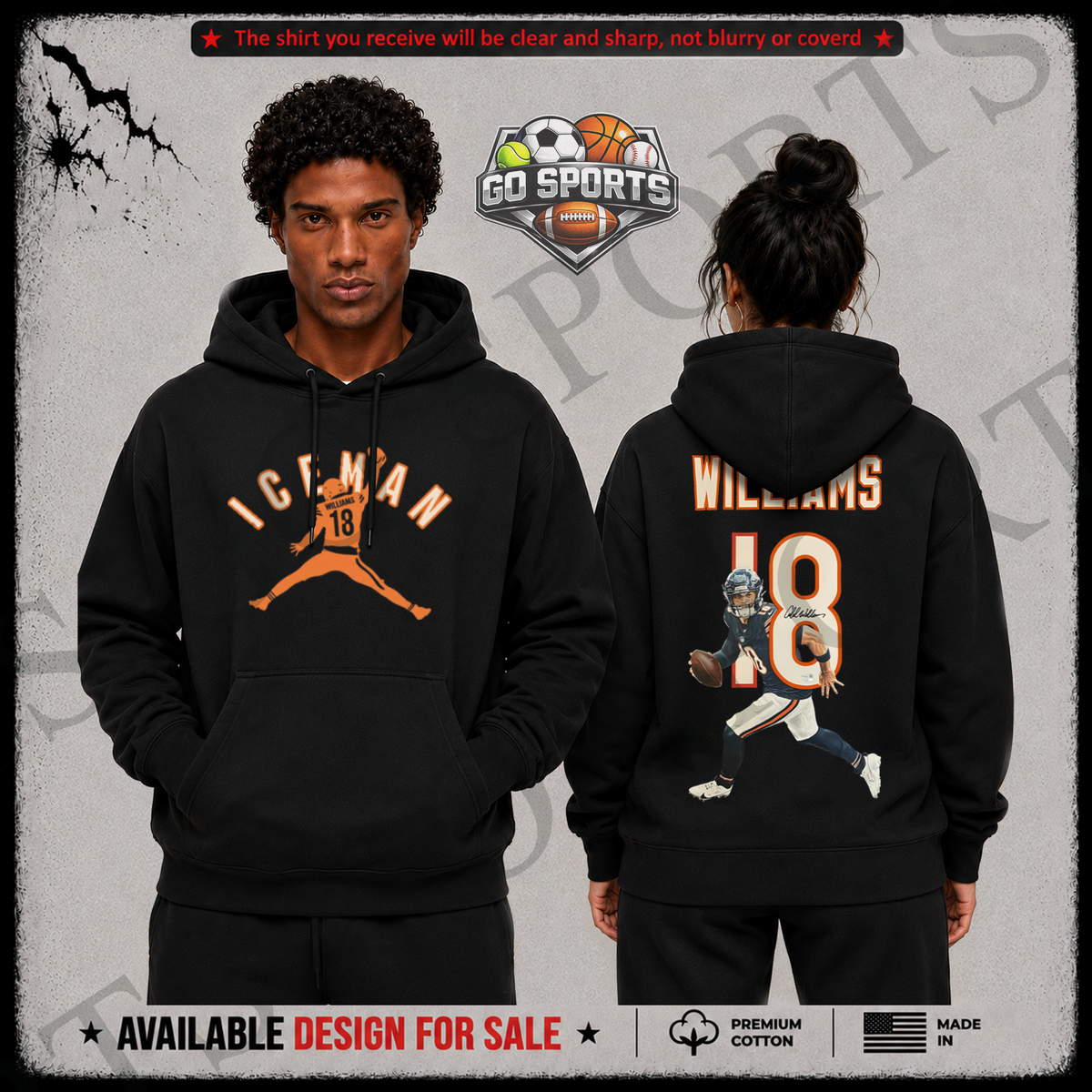 Caleb Williams 'Iceman' Premium 100% Cotton Hoodie From Chicago Bears