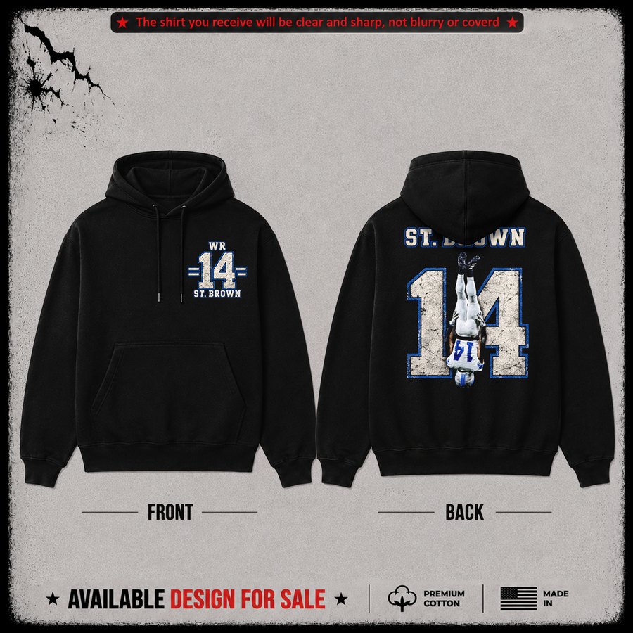 Amon-Ra St. Brown WR-14 Premium 100% Cotton Hoodie From Detroit Lions