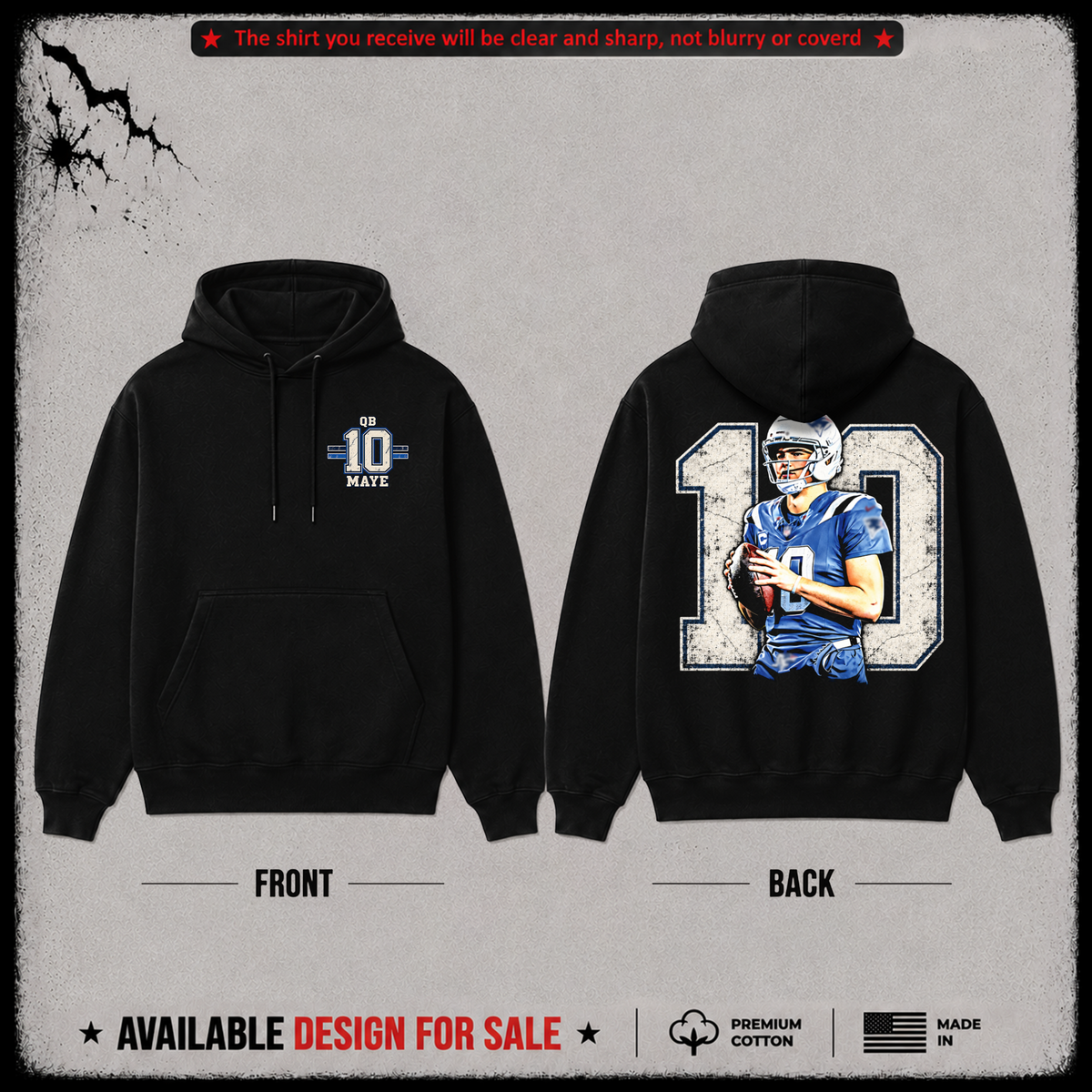 Drake Maye QB-10 Premium 100% Cotton Hoodie From New England Patriots