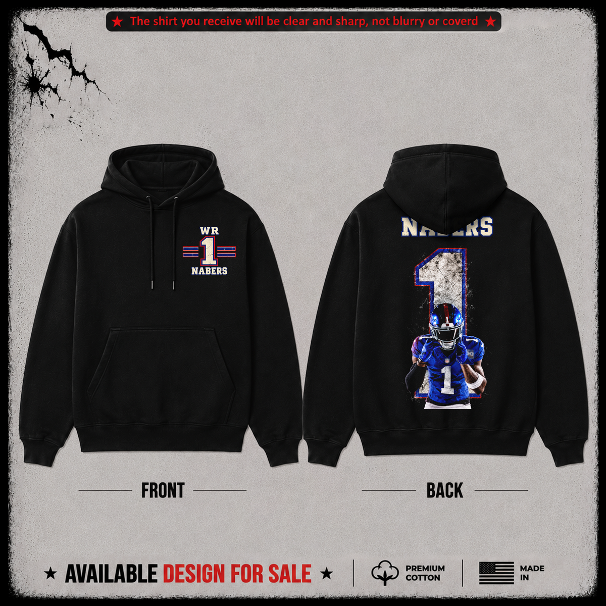 Malik Nabers WR-1 Premium 100% Cotton Hoodie From New York Giants