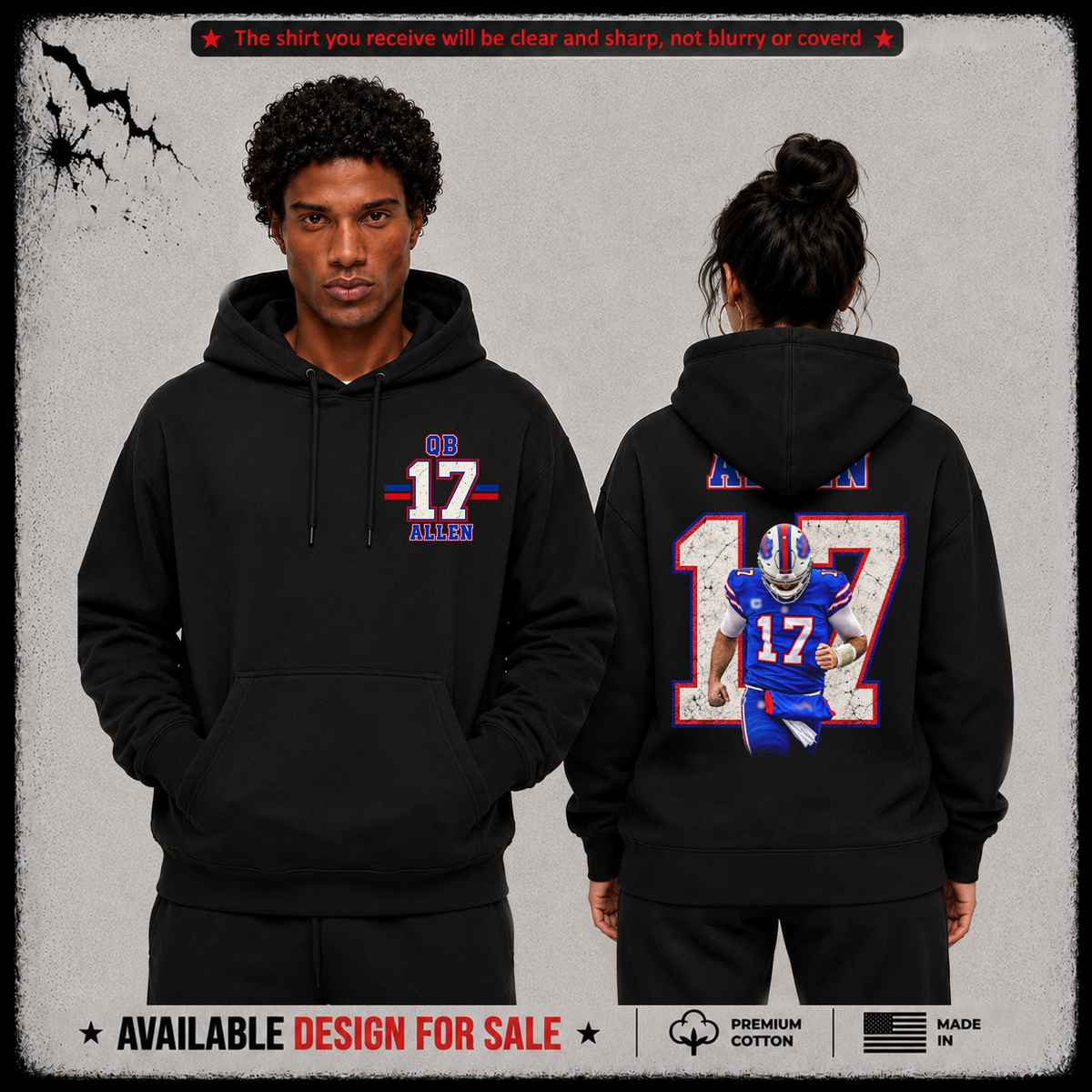 Josh Allen QB-17 Premium 100% Cotton Hoodie From Buffalo Bills