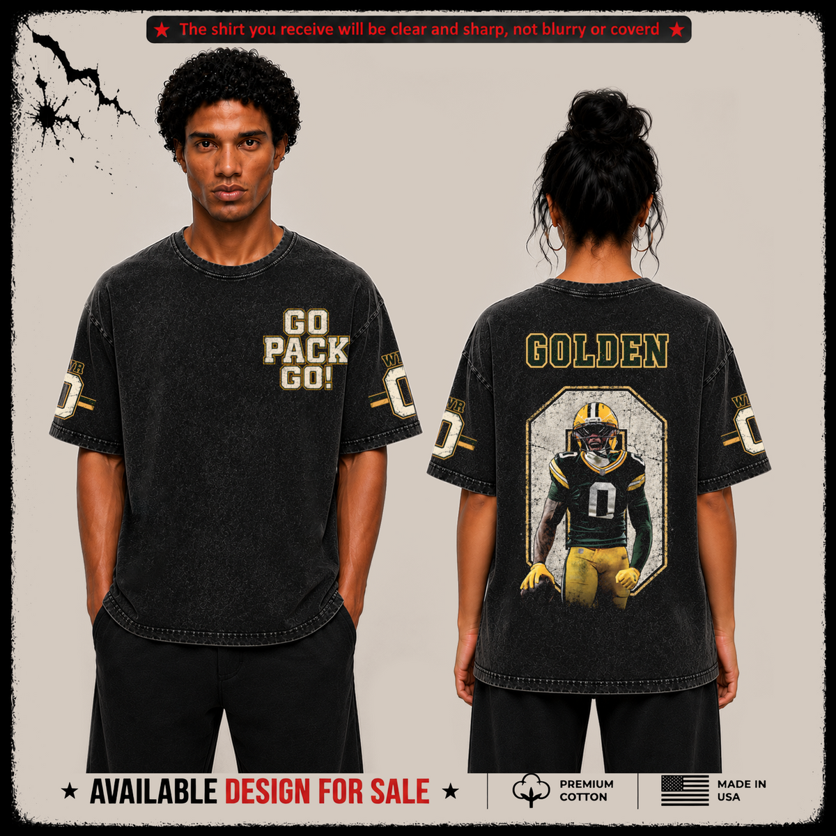 Matthew Golden 0 'Go Pack Go' Premium Acid Washed T-Shirt (Made In US) From Green Bay Packers