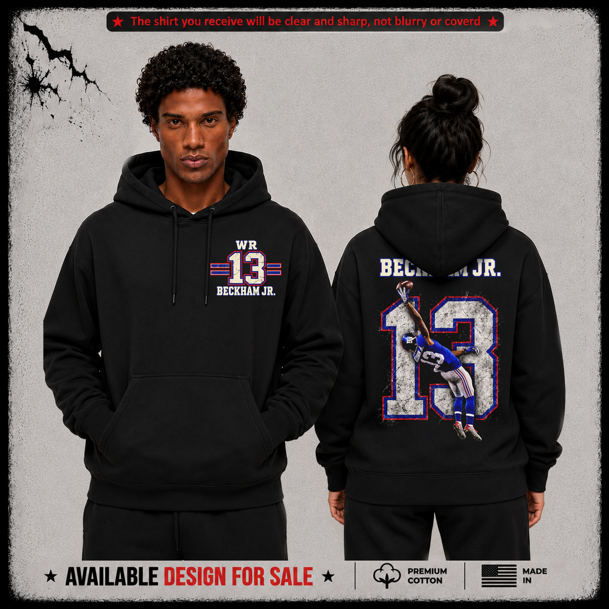 Odell Beckham Jr. WR-13 Premium 100% Cotton Hoodie From New York Giants