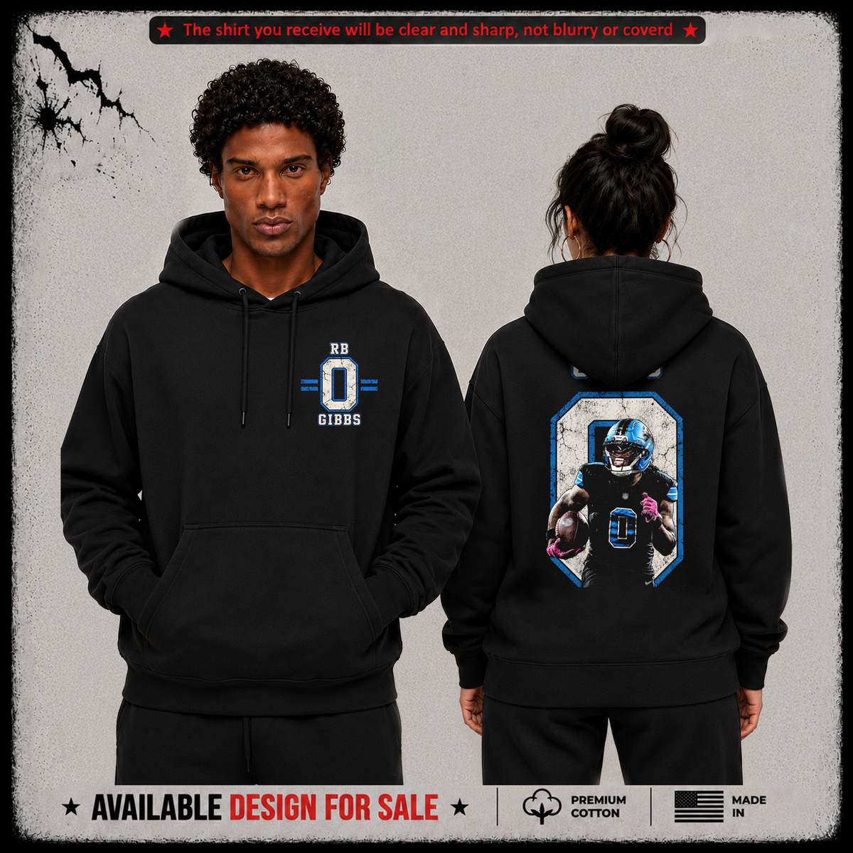 Jahmyr Gibbs RB-0 Premium 100% Cotton Hoodie From Detroit Lions