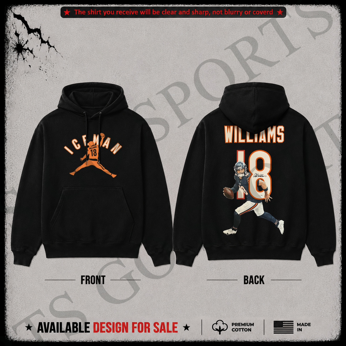 Caleb Williams 'Iceman' Premium 100% Cotton Hoodie From Chicago Bears