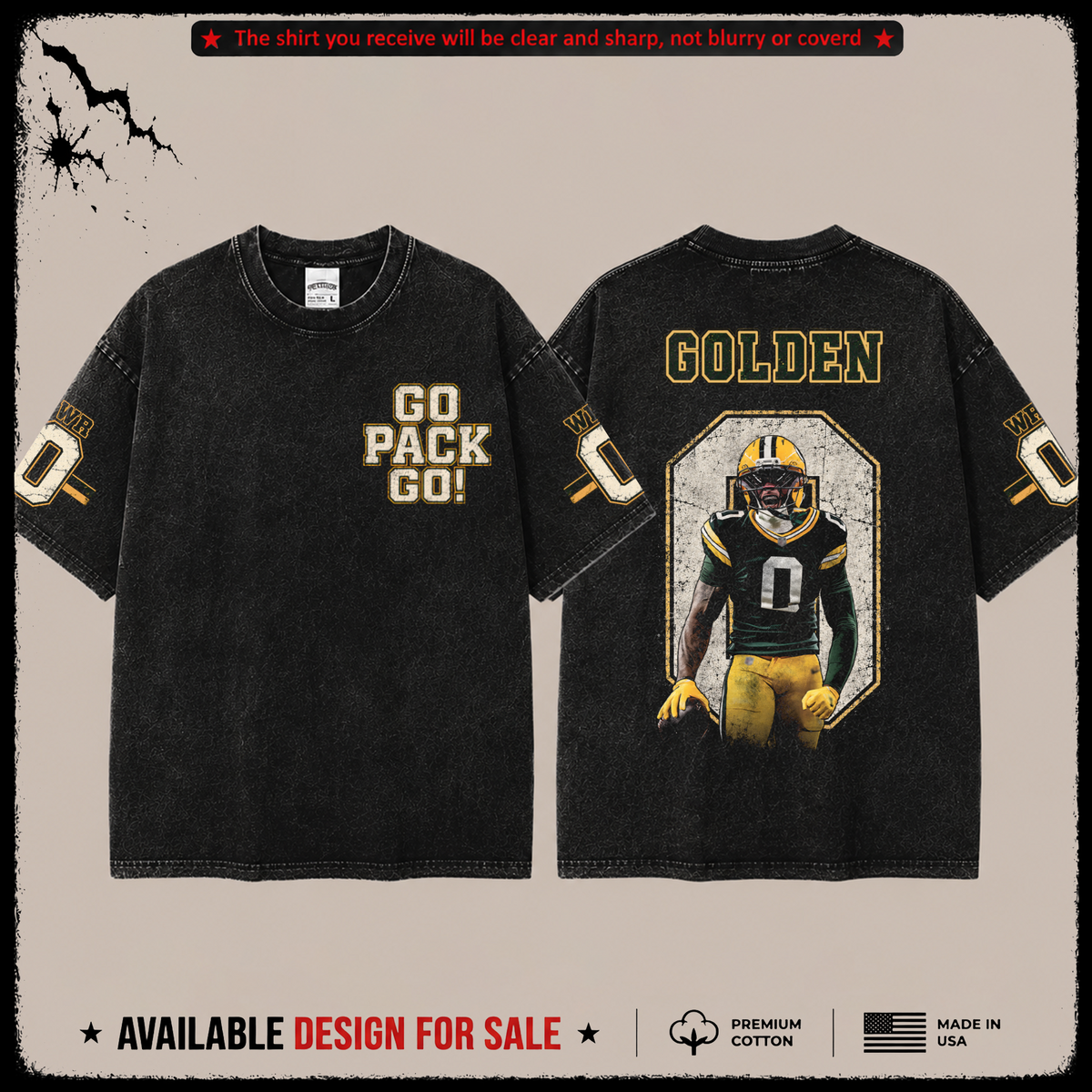 Matthew Golden 0 'Go Pack Go' Premium Acid Washed T-Shirt (Made In US) From Green Bay Packers