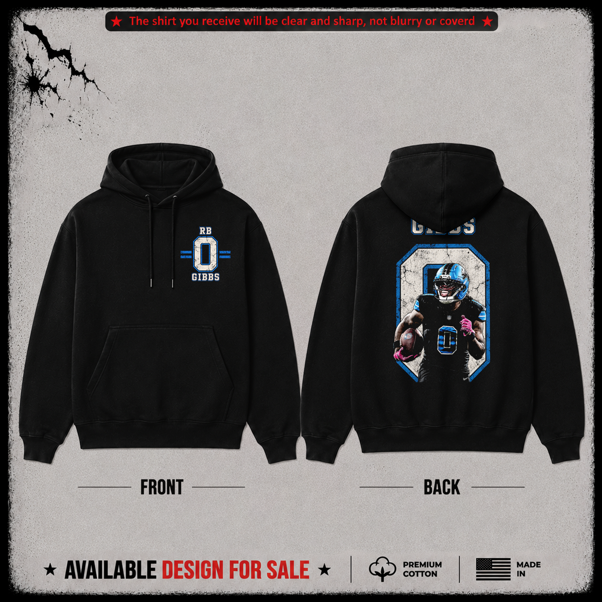 Jahmyr Gibbs RB-0 Premium 100% Cotton Hoodie From Detroit Lions