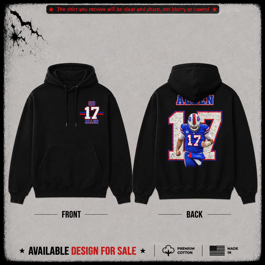 Josh Allen QB-17 Premium 100% Cotton Hoodie From Buffalo Bills
