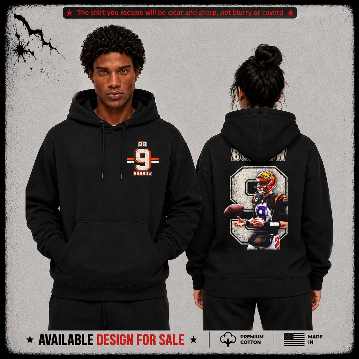 Joe Burrow QB-9 Premium 100% Cotton Hoodie From Cincinnati Bengals