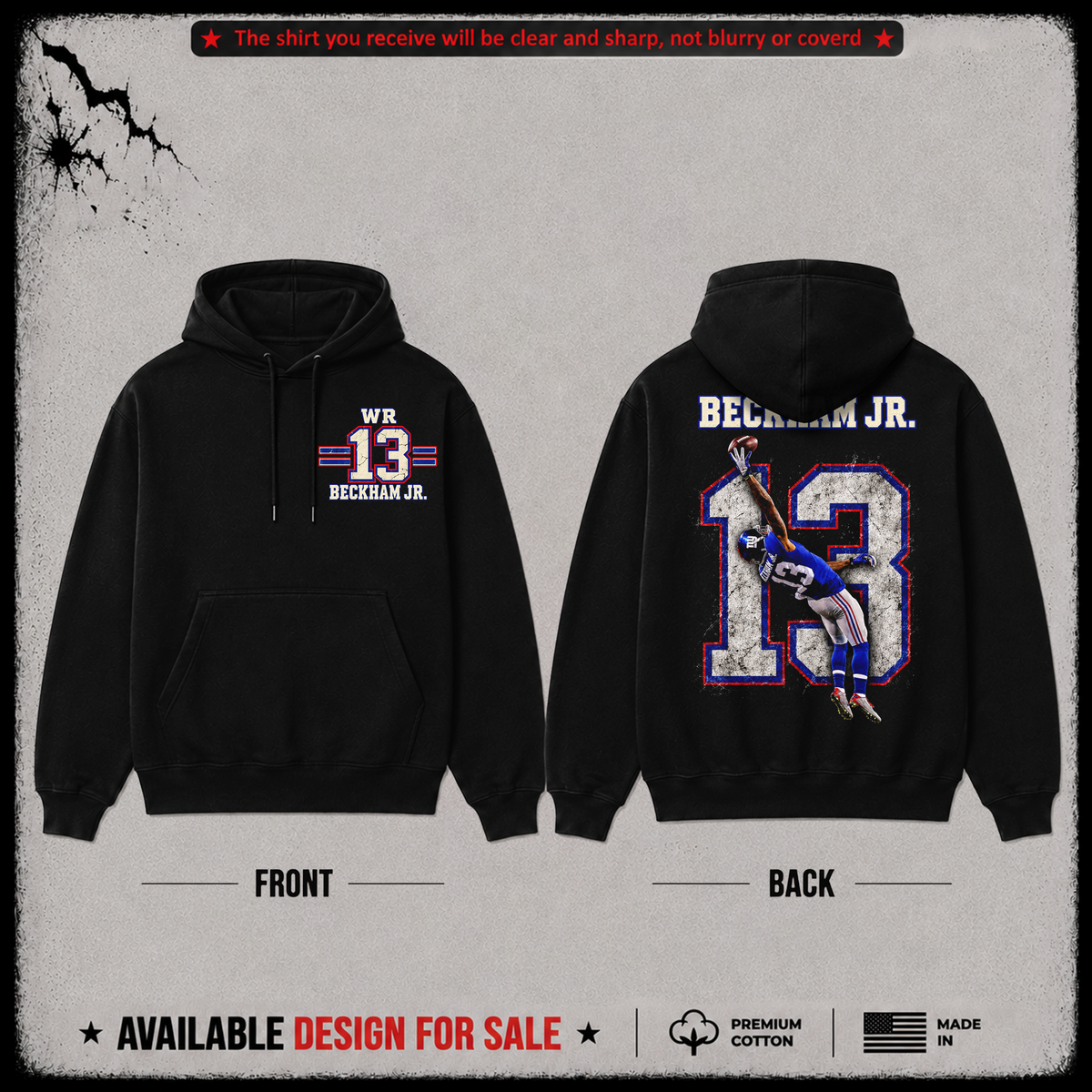 Odell Beckham Jr. WR-13 Premium 100% Cotton Hoodie From New York Giants