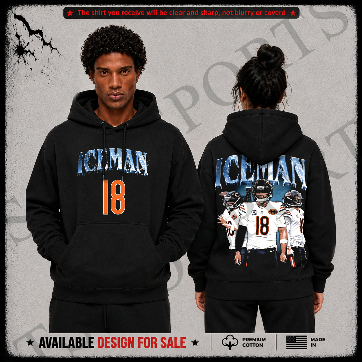 Caleb Williams 18 'Iceman' Premium 100% Cotton Hoodie From Chicago Bears