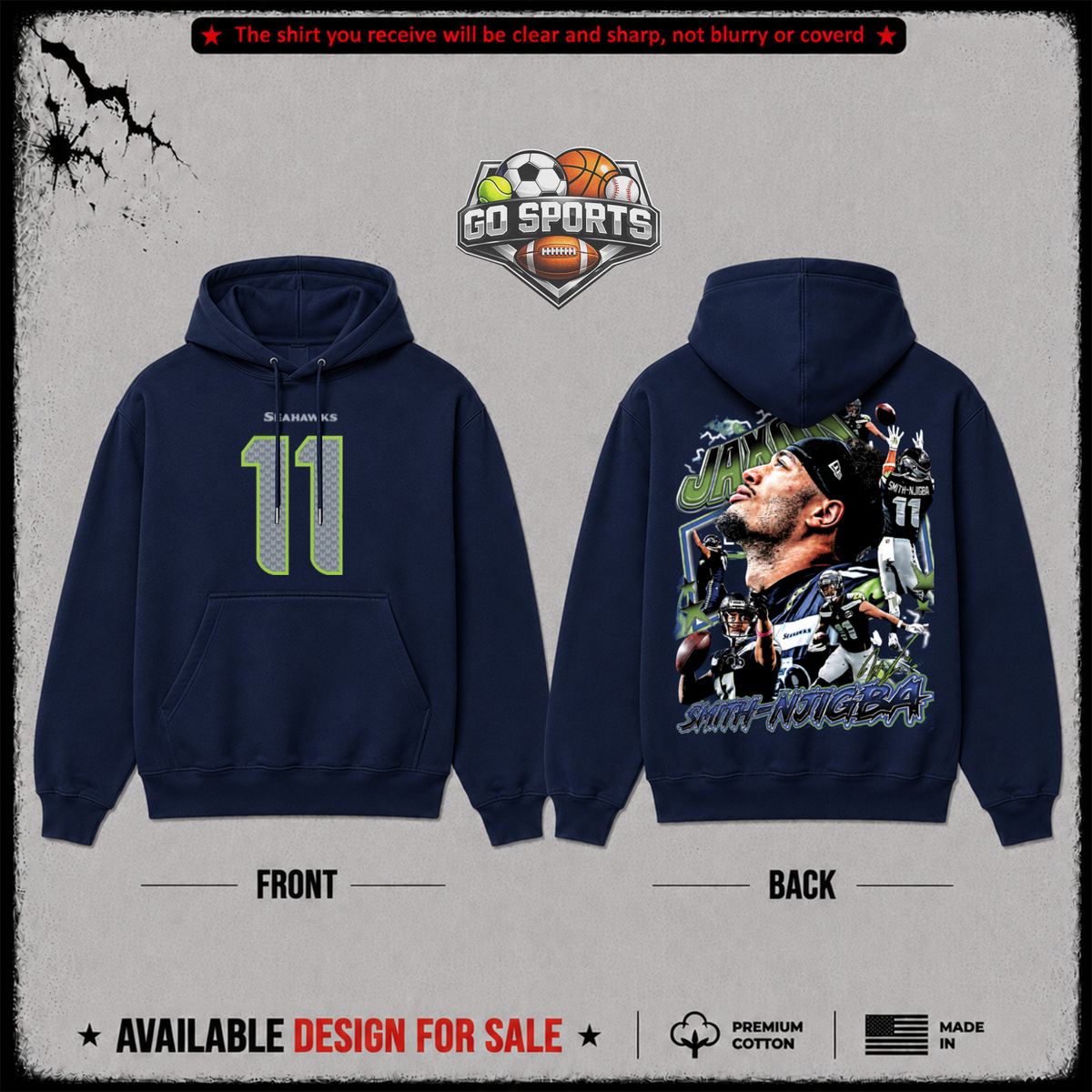 Jaxon Smith-Njigba 'JSN' Premium 100% Cotton Hoodie From Seattle Seahawks