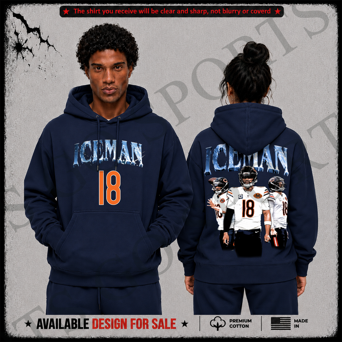 Caleb Williams 18 'Iceman' Premium 100% Cotton Hoodie From Chicago Bears