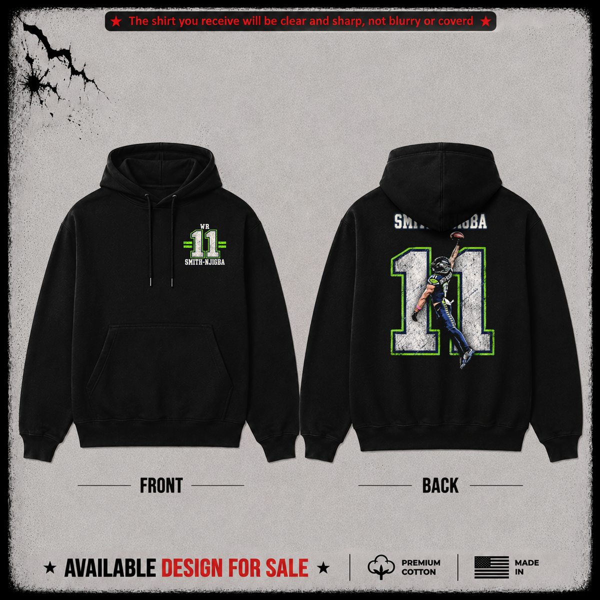 Jaxon Smith-Njigba WR-11 Premium 100% Cotton Hoodie From Seattle Seahawks
