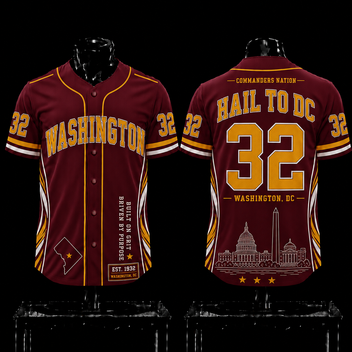 Washington Commanders 'Hail To DC' 1932 EST Premium Baseball Jersey