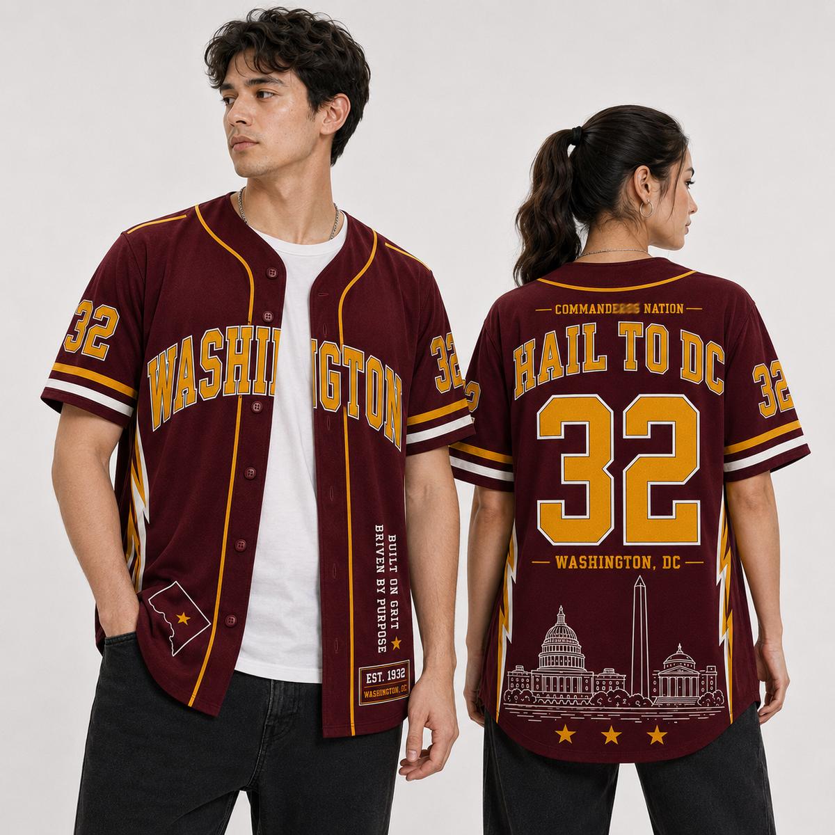 Washington Commanders 'Hail To DC' 1932 EST Premium Baseball Jersey