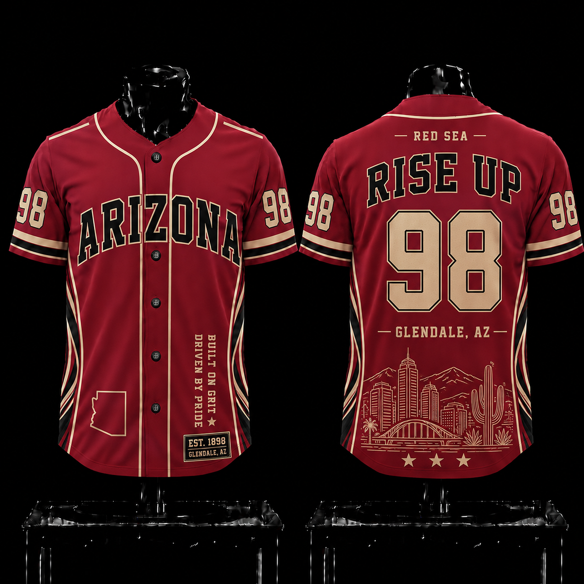 Arizona Cardinals 'Rise Up' 1998 EST Premium Baseball Jersey For Red Sea, Bird Gang