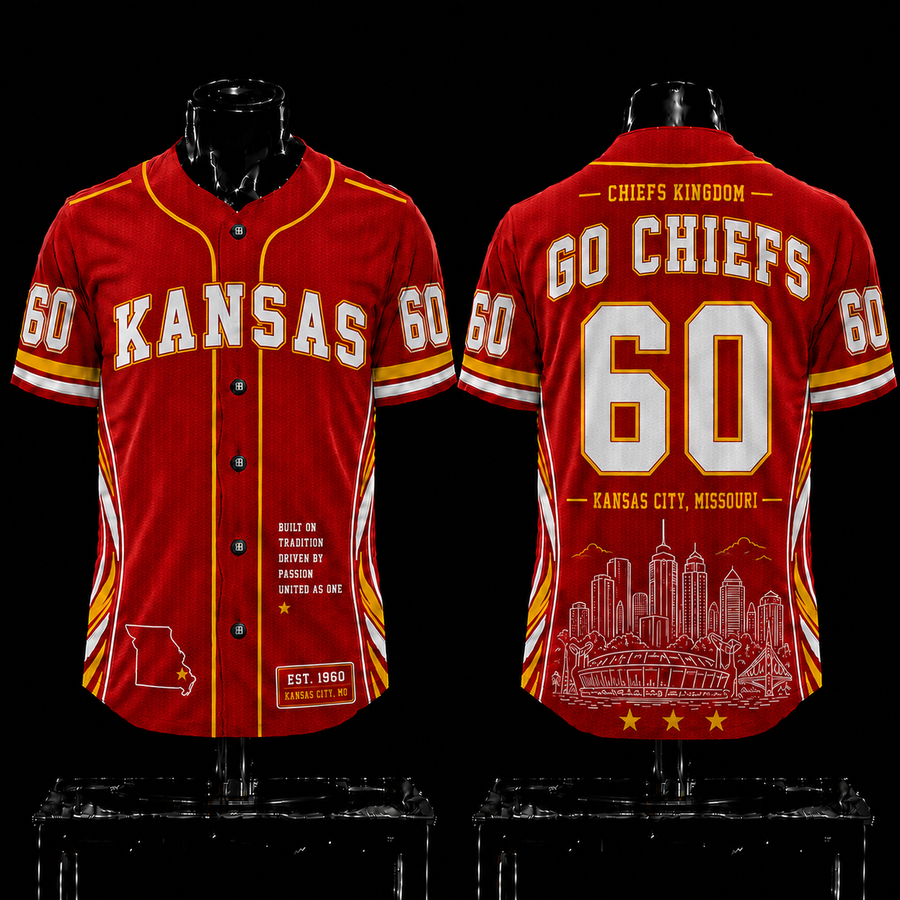 Kansas City Chiefs 'Go Chiefs' 1960 EST Premium Baseball Jersey For Chiefs Kingdom