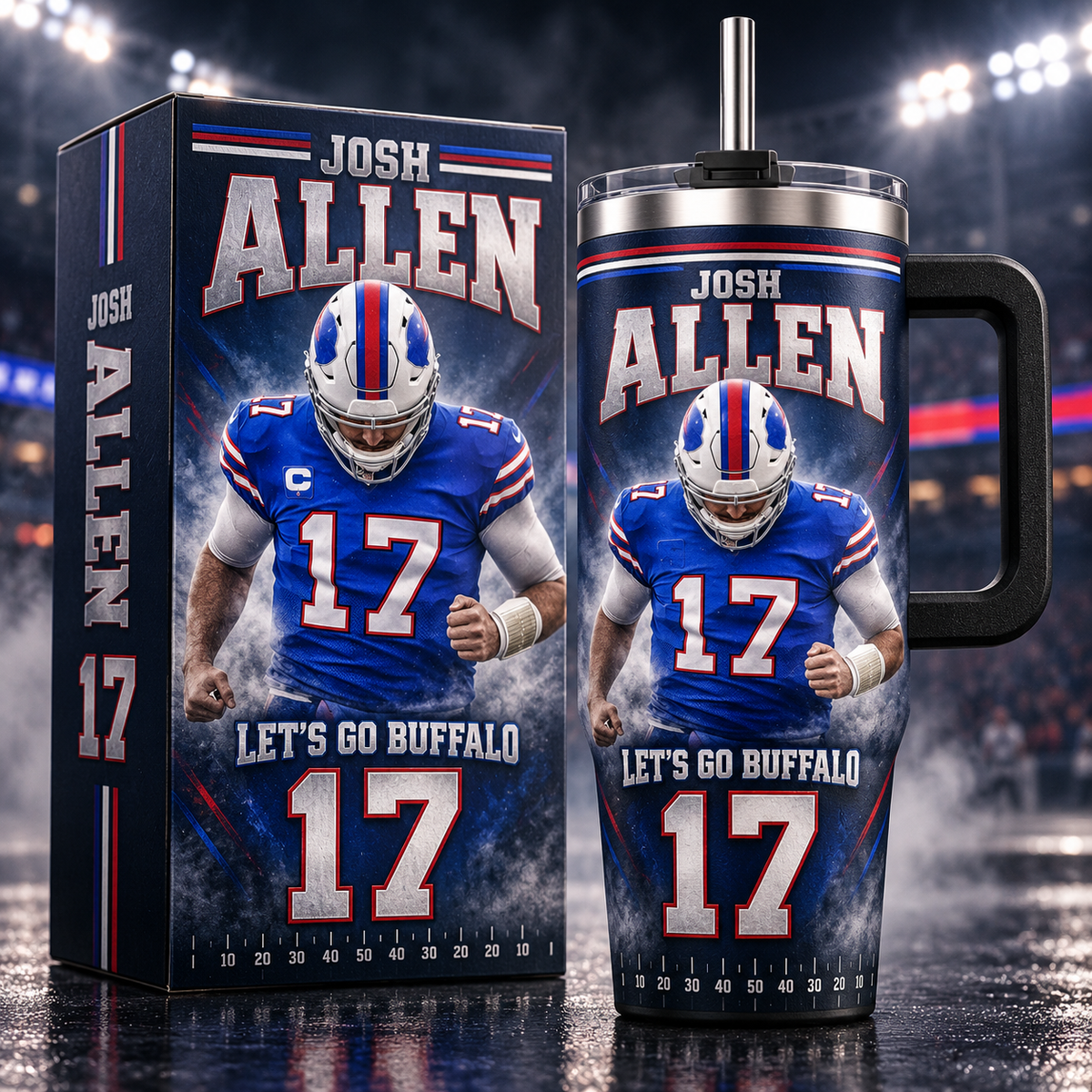 Josh Allen 'Let's Go Buffalo' Premium 40oz Insulated Tumbler with Handle Buffalo Bills