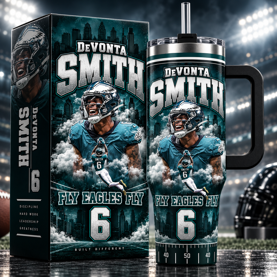 DeVonta Smith 6 'Fly Eagles Fly' Premium 40oz Insulated Tumbler with Handle Philadelphia Eagles