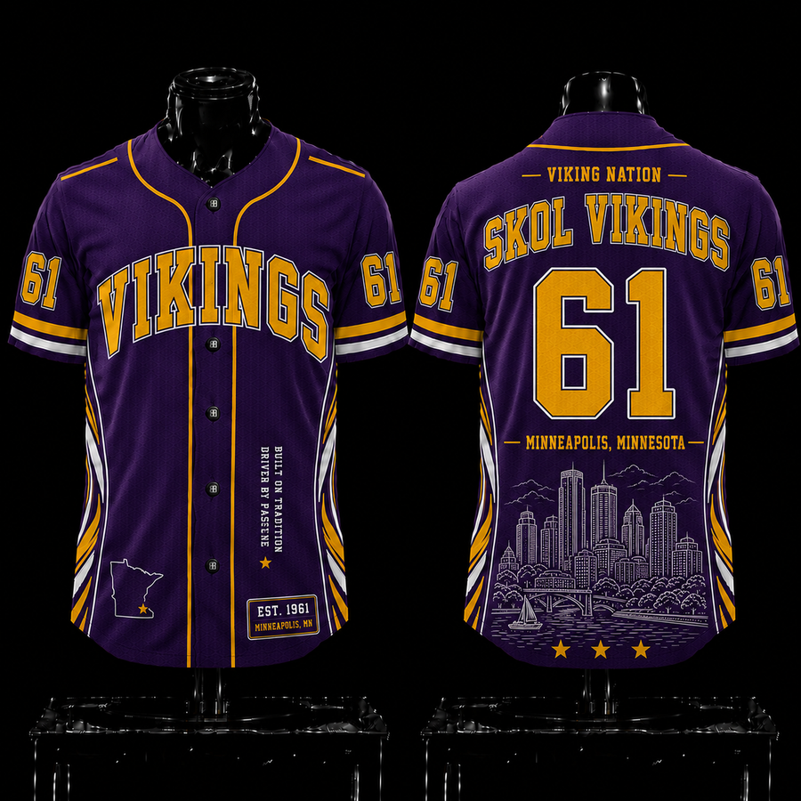 Minnesota Vikings 'Skol Vikings' 1961 EST Premium Baseball Jersey