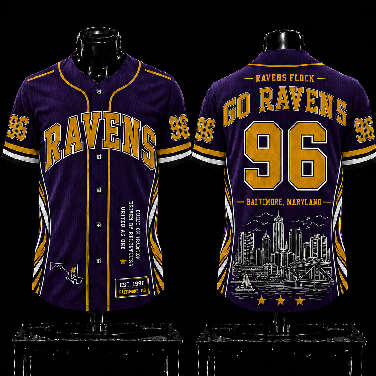 Baltimore Ravens 'Go Ravens' 1996 EST Premium Baseball Jersey 2026