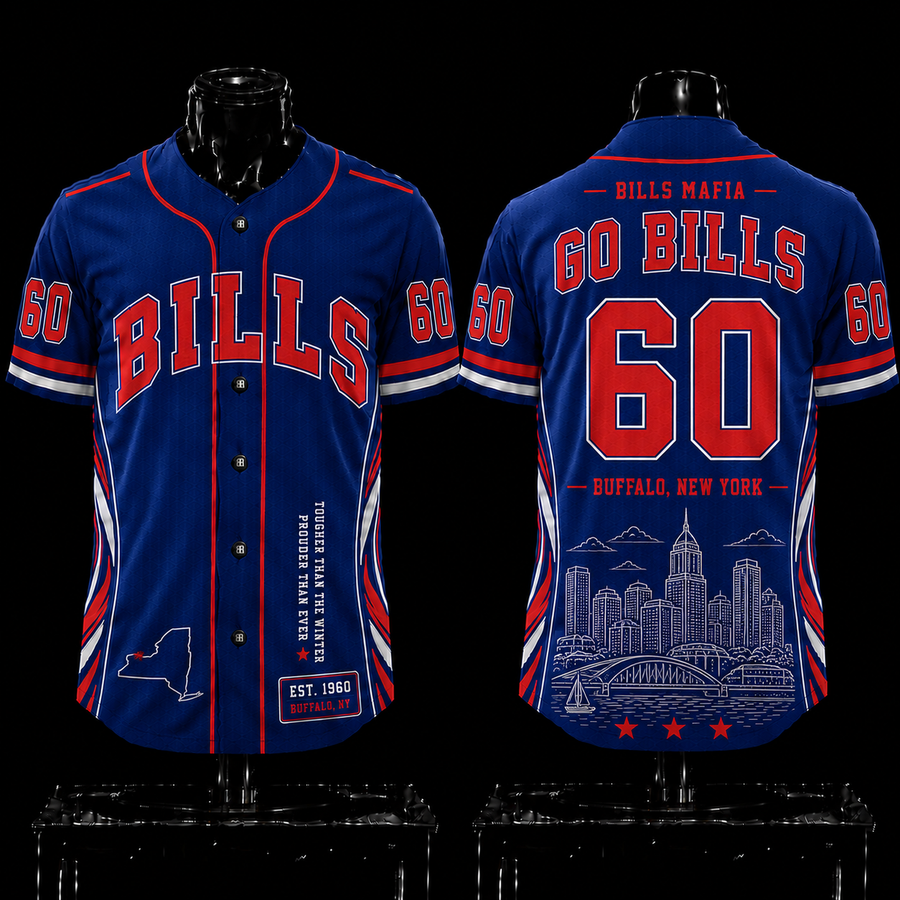 Buffalo Bills 'Go Bills' 1960 EST Premium Baseball Jersey 2026 For Bills Mafia