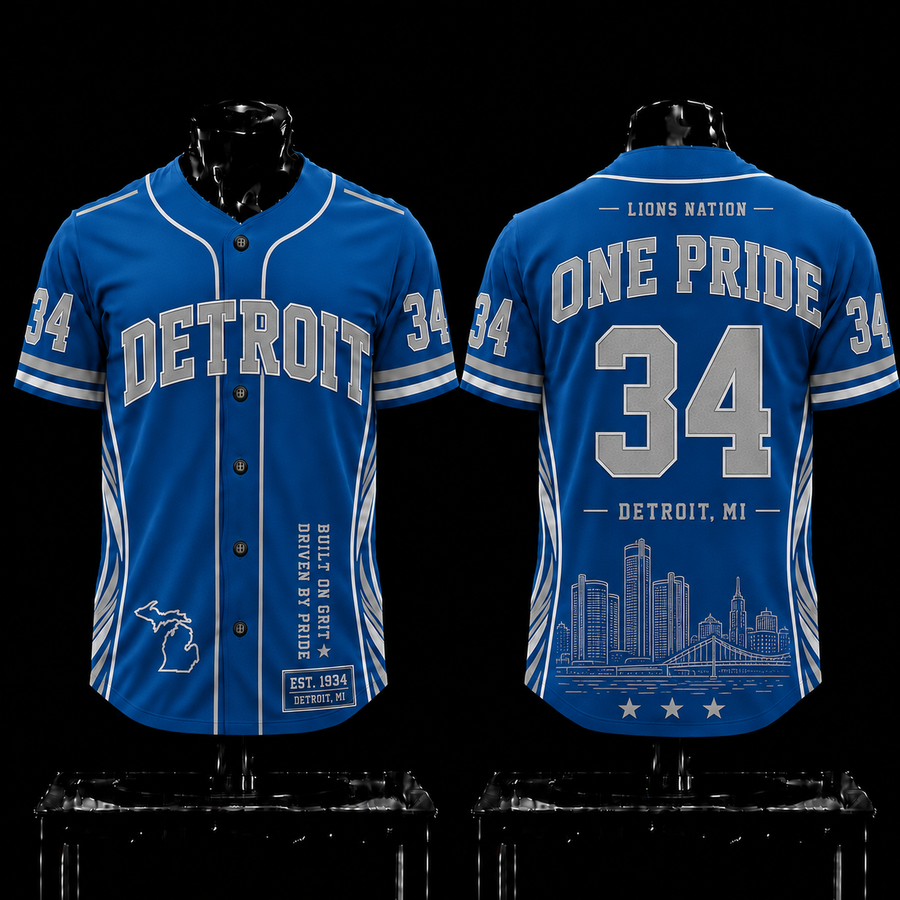 Detroit Lions 'One Pride' 1934 EST Premium Baseball Jersey 2026